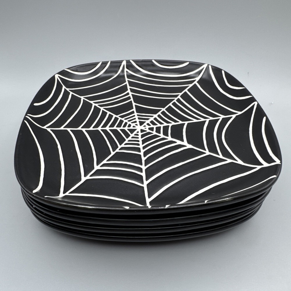 Pottery Barn Halloween Plates Set 4 Spiderweb Spider Web Dessert Salad Side